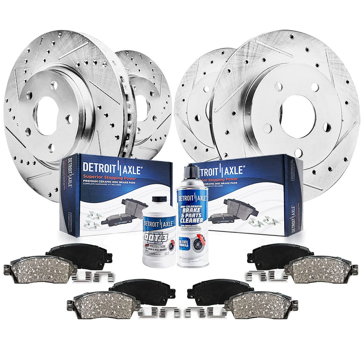 Detroit Axle - Brake Kit for 2004 Cadillac Seville Front & Rear Drilled and Slotted Disc Brake Rotors Replacement Ceramic Brakes